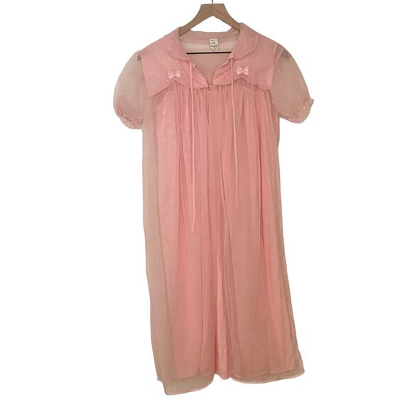 VINTAGE Woman's Size Small Pink Embroidered Sleep Nightgown Set Made In USA - Picture 14 of 16